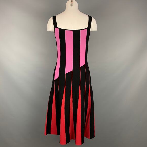 TOMAS MAIER Size 2 Black & Red Viscose / Polyester Stripe Mid-Calf A-line Dress - Picture 4 of 6
